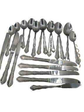 21 Alco Stainless Flatware Scroll edge pattern tea/spoons knives fish knife